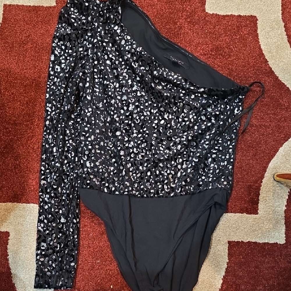 AllSaints One-Shoulder Black Velvet Bodysuit